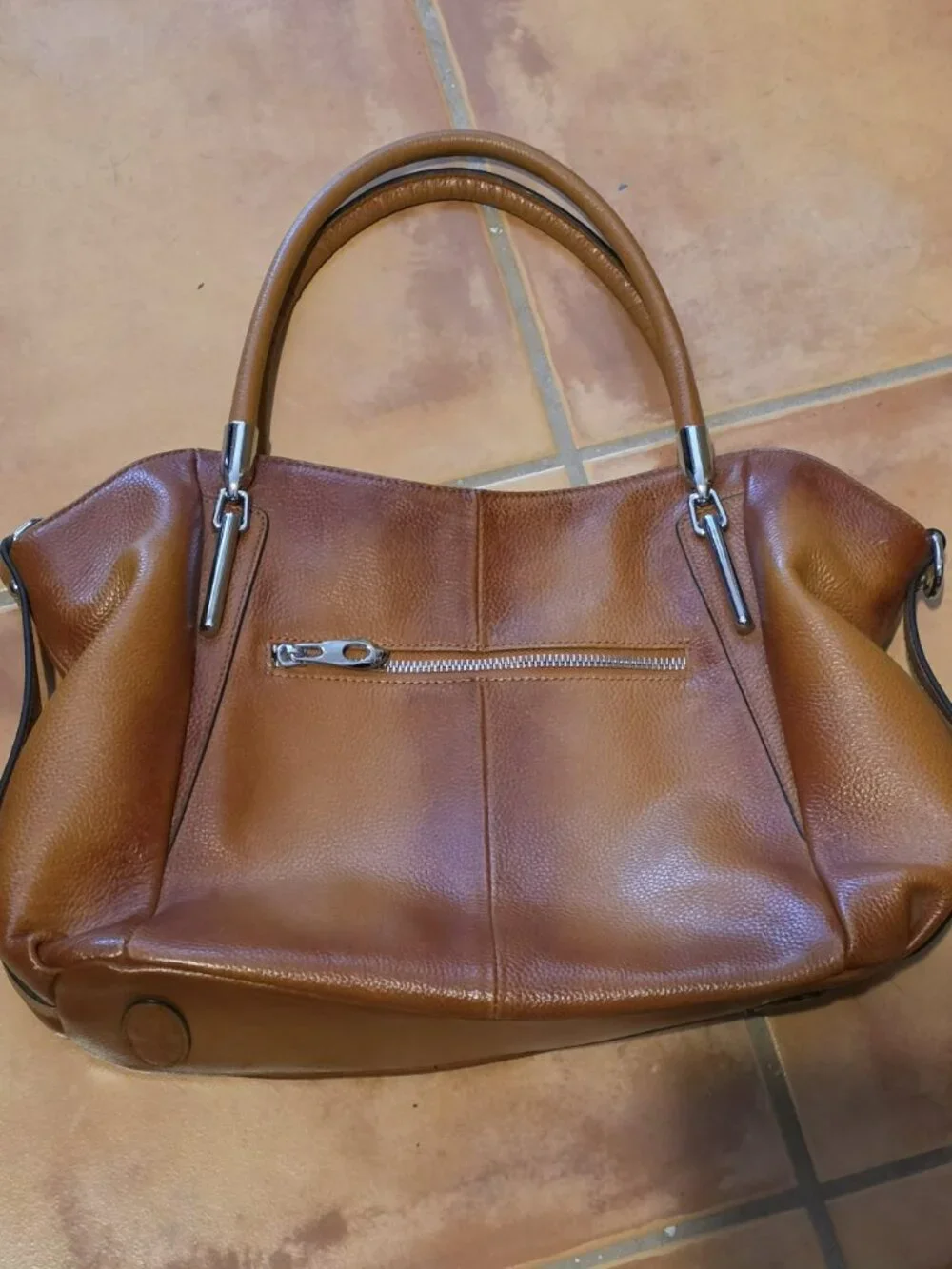 Hessee Brown Zippered Large Handbag